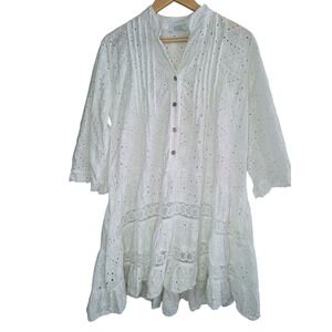 AQRL Eyelet Embroidered Lace Tiered Tunic Dress Swim Cover Boho Made in Italy